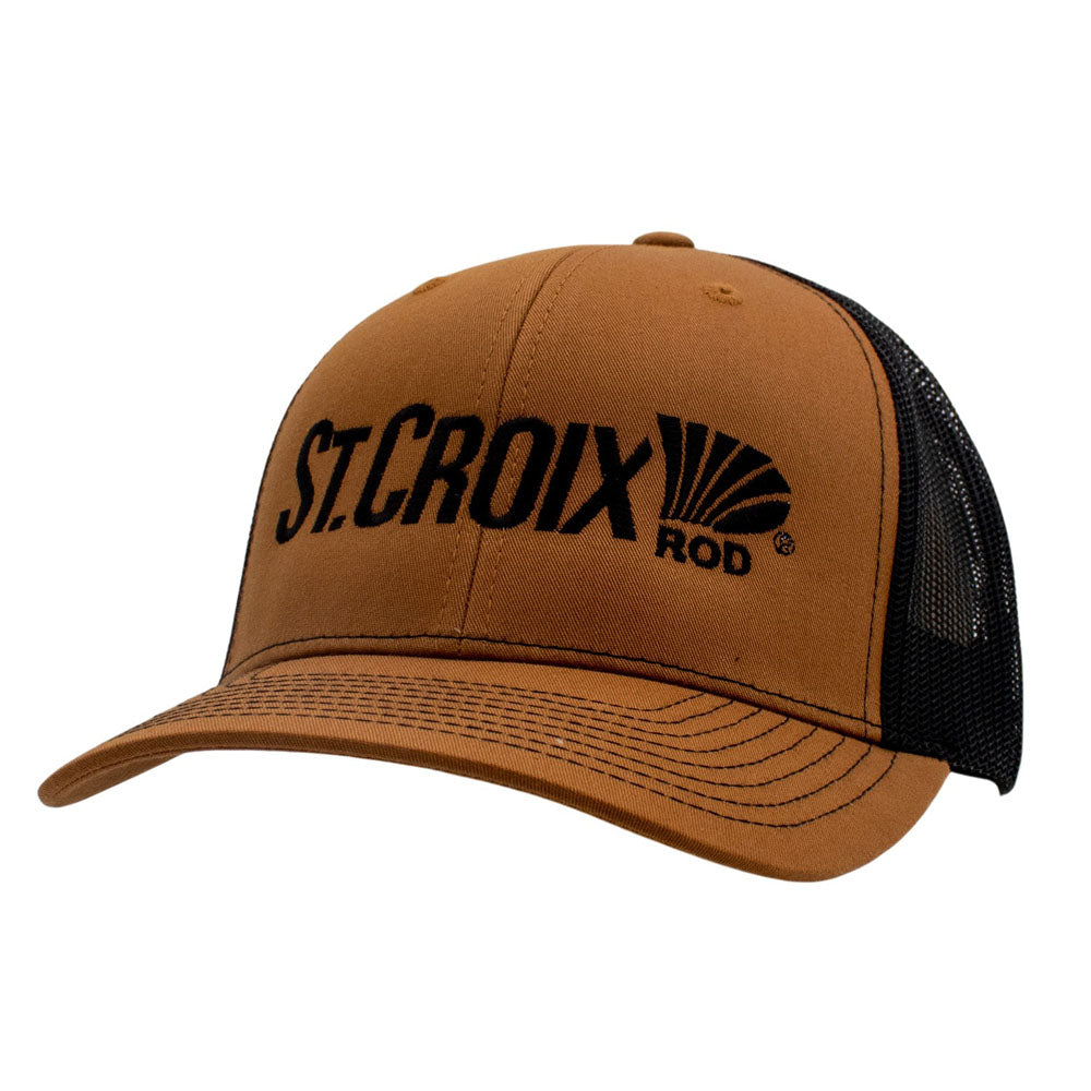 Brown cap with black mesh back and 'St. Croix Rod' logo on a white background.