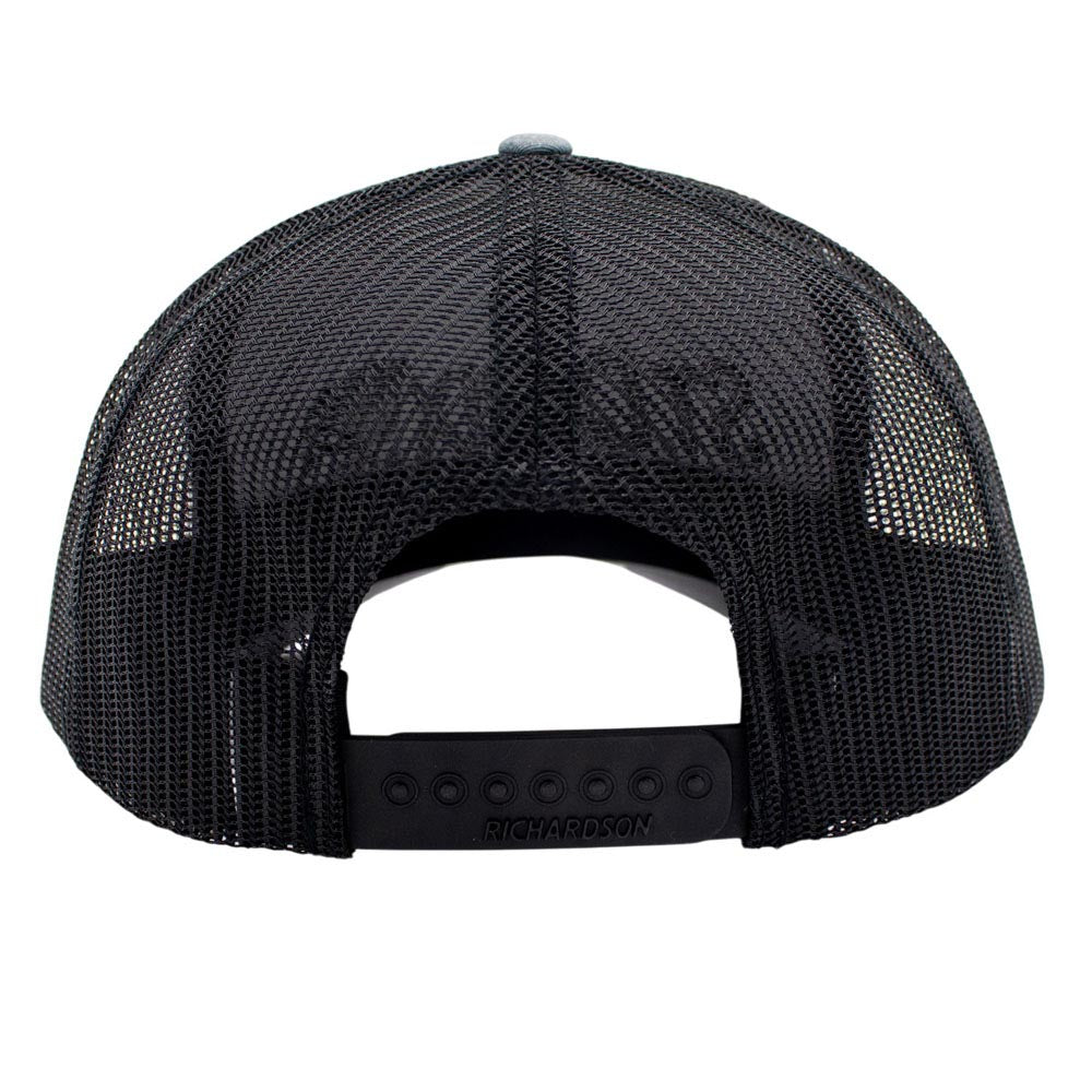Black mesh cap with a snap back closure.