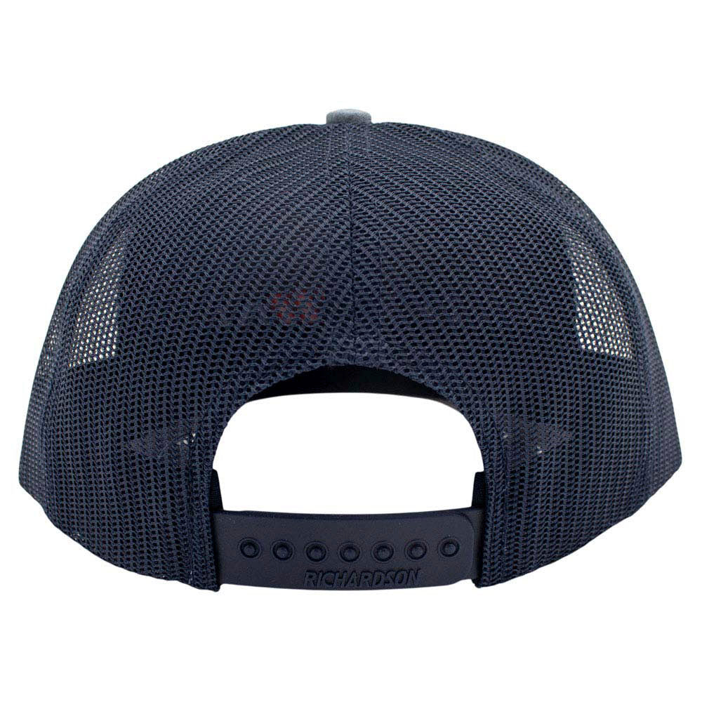 Navy blue mesh cap with snapback closure.