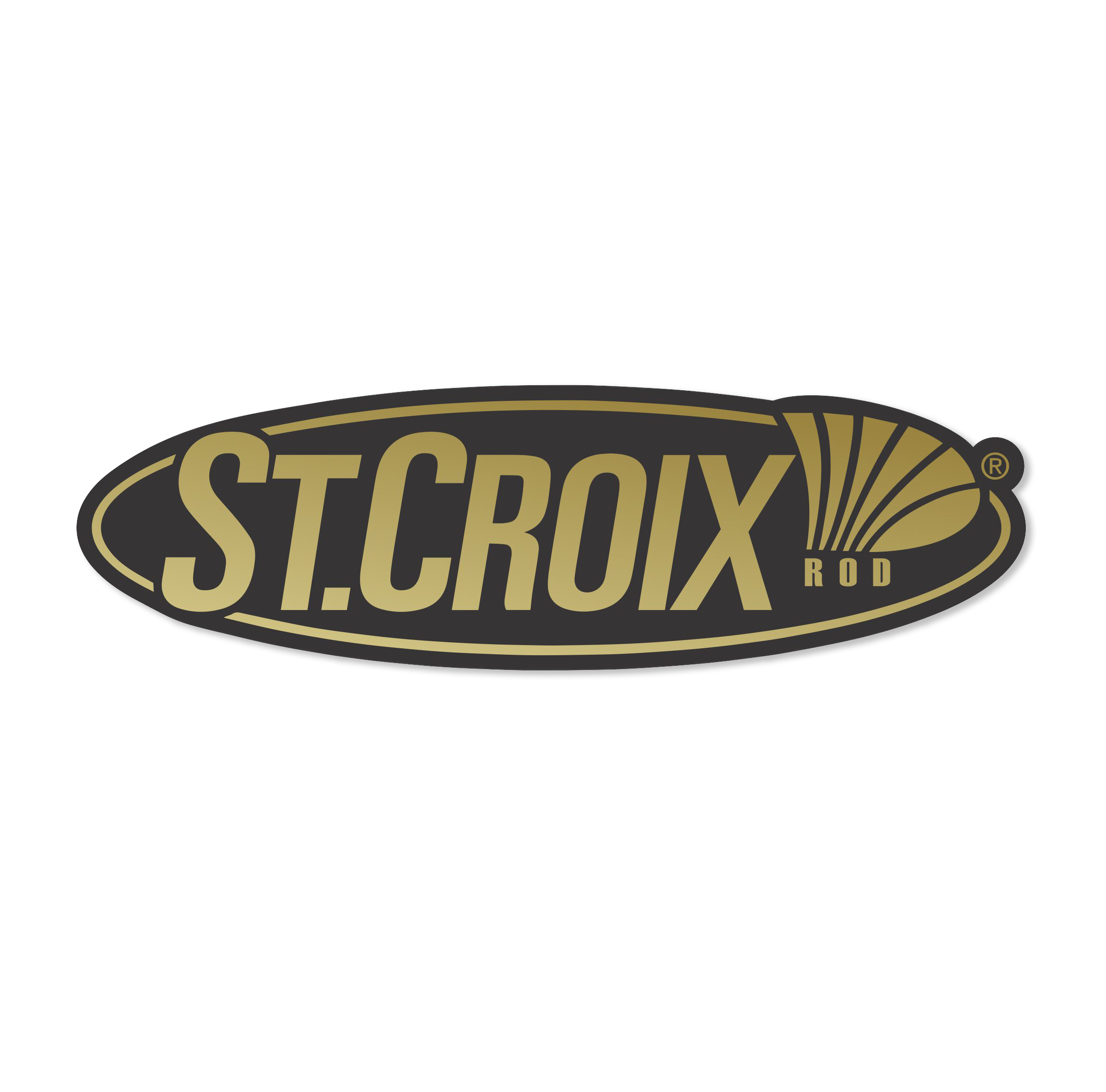 Oval black and gold St. Croix rod logo decal
