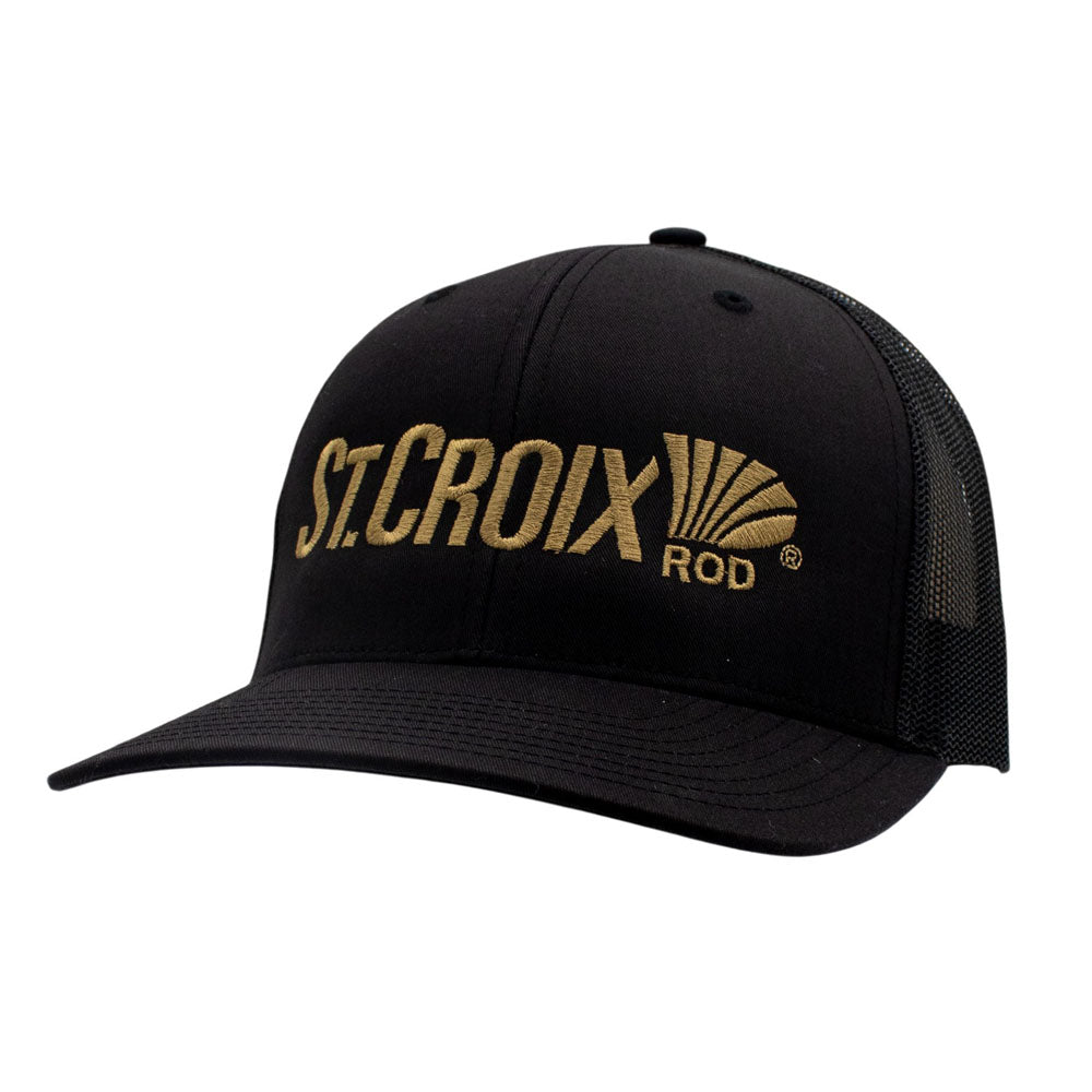 Black cap with a gold 'St. Croix Rod' logo on a white background.