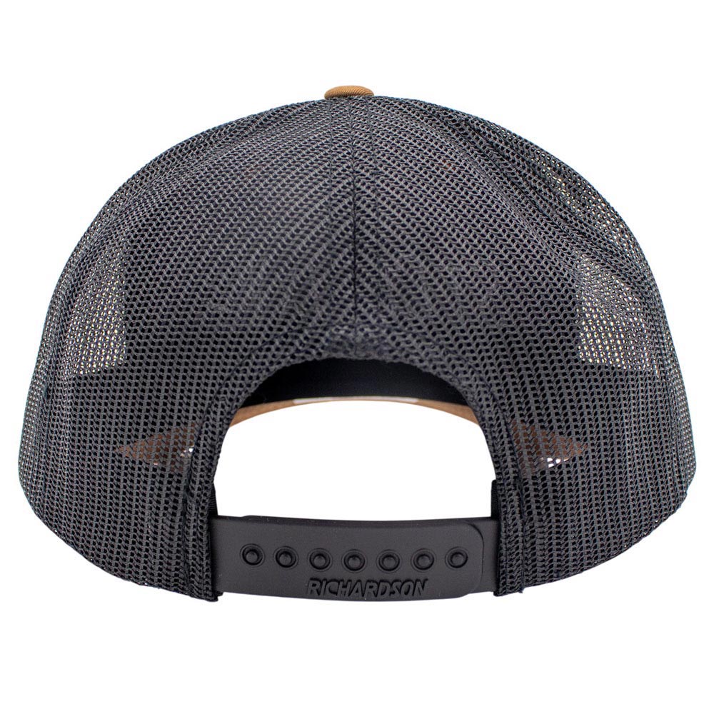 Back view of a black mesh Richardson cap.