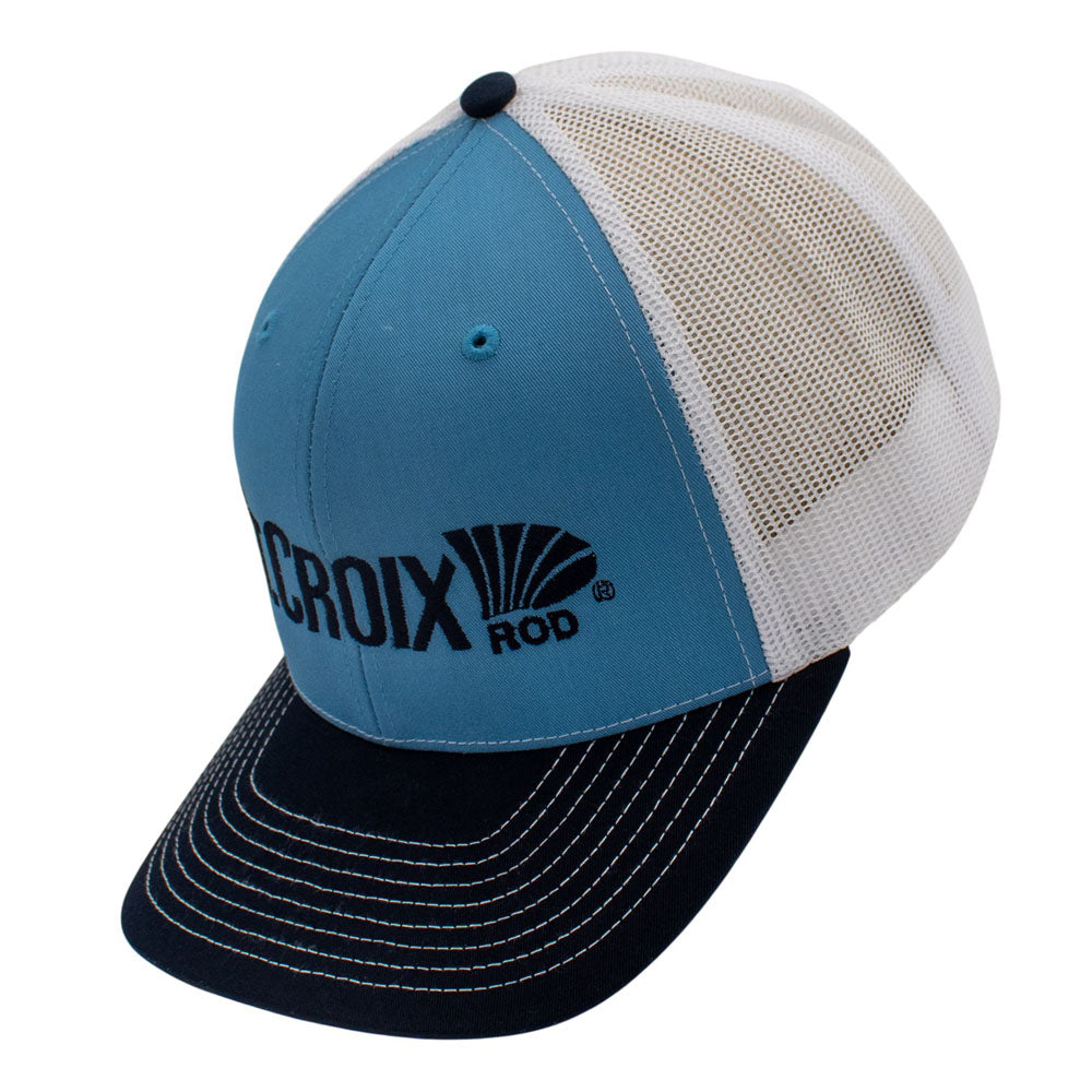 Blue, white, and navy cap with 'Croix Rod' logo on a white background.