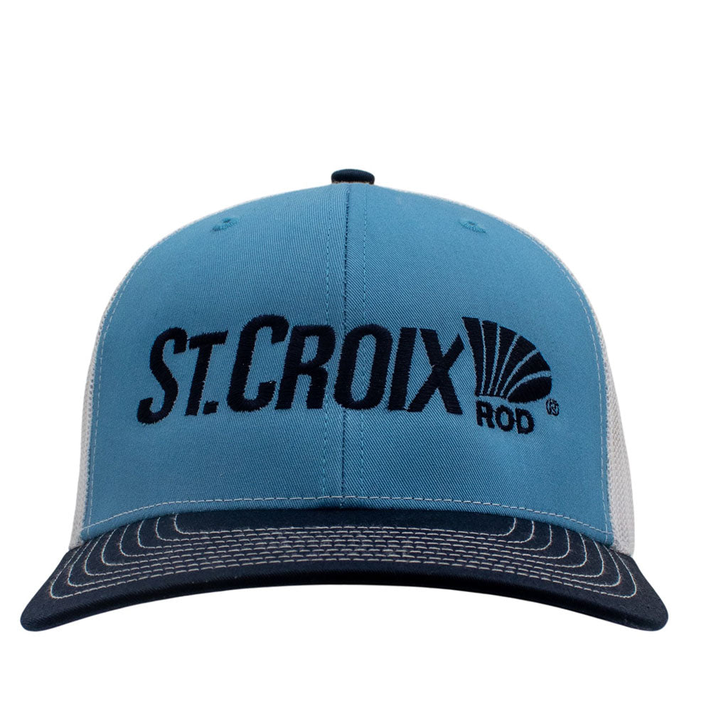 Light blue cap with a dark blue bill and a st. croix logo on the front.