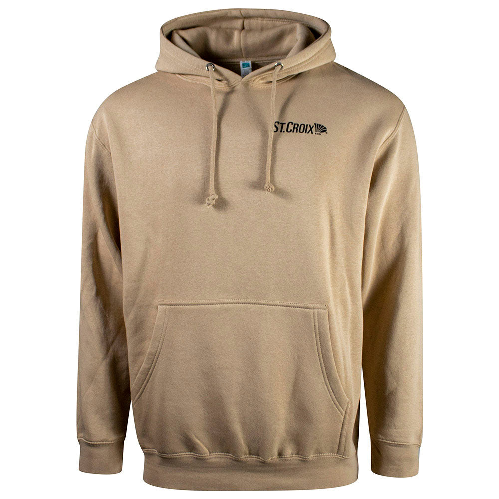 Beige hoodie with a black St. Croix logo on the left chest.